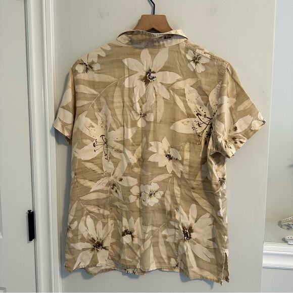 Vintage Liz Claiborne Neutral Floral Silk Blouse Large - Picture 5 of 10